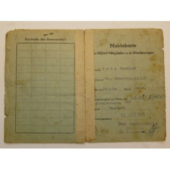 Registration card to the member of the NSDAP and its formations. Espenlaub militaria